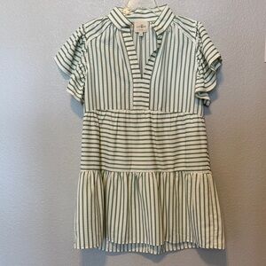 Umgee Green and White Striped Dress
